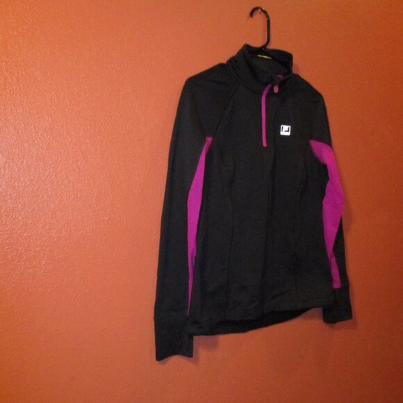 FILA Performance Sports Woman Medium Black Purple Zip Front Long Sleeve Pullover - Picture 2 of 7